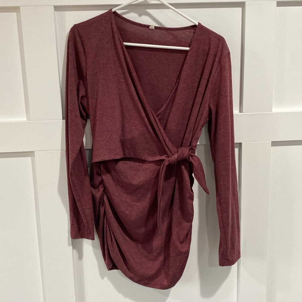 Maroon maternity or postpartum long sleeve tee